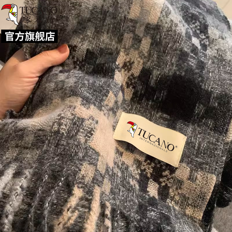 啄木鸟2024冬新款复古格纹围巾女冬季保暖百搭情侣氛围感围脖学生高清大图