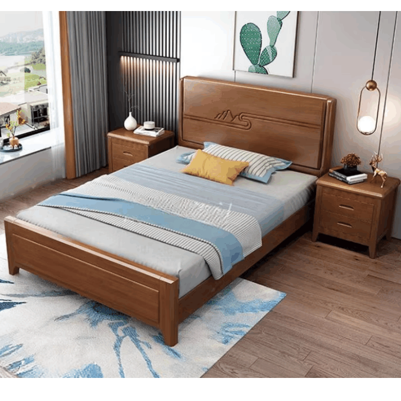 東業家具 新中式床主卧双人床单人经济型家用卧室婚床1.5米+床头柜*2+床垫床木床(±10cm) (单位:张)图片