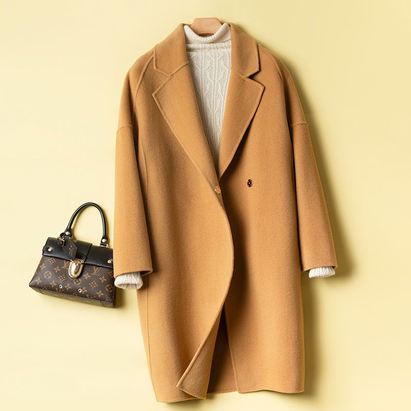 双面羊毛呢子大衣女中长款秋冬新款零羊绒茧型休闲外套