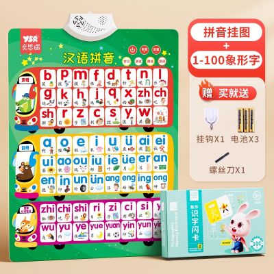 汉语拼音字母数字表墙贴拼读训练发声书学习神器声母韵母婴儿早教有声挂图 【加2元换购识字卡】拼音挂图+识字卡100字