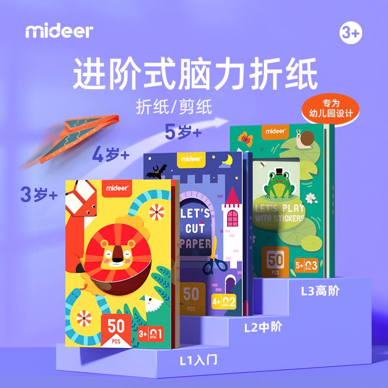 弥鹿(MiDeer)儿童手工剪纸幼儿园立体制作diy3-6男女孩礼物玩具脑力进阶剪纸/进阶贴纸/进阶折纸-入门中级高级图片