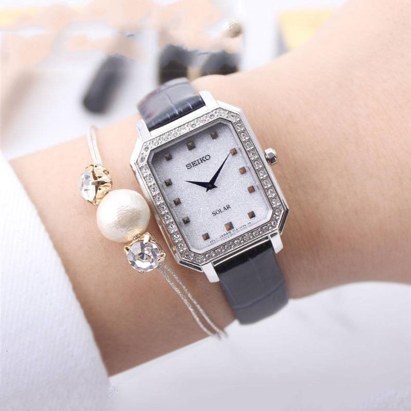 seiko精工太阳能石英表女满天星系列水晶镶钻蓝针小方表时尚百搭商务