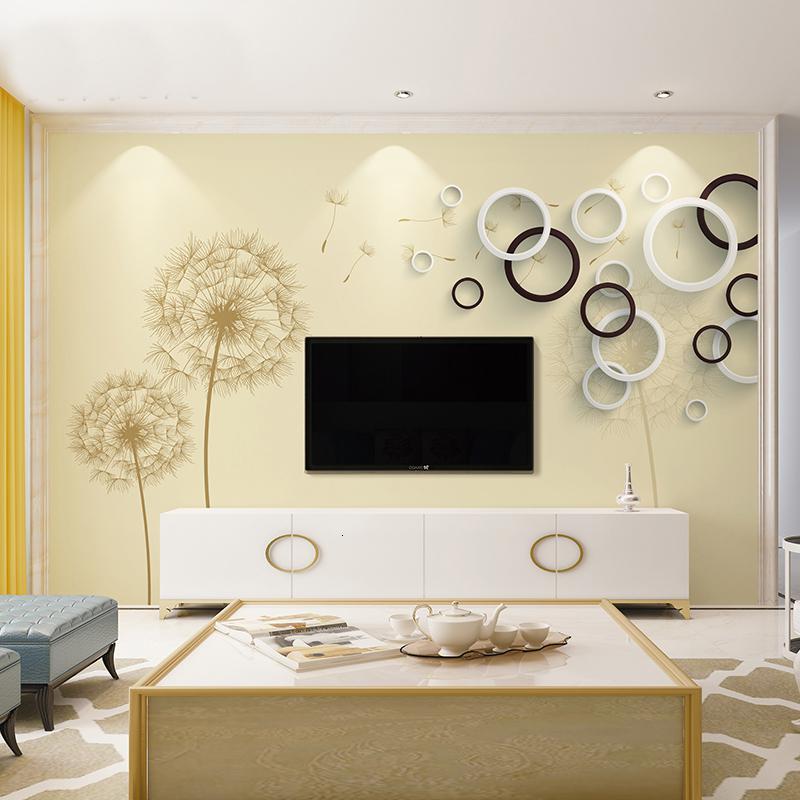 3d立体电视背景墙壁纸现代简约客厅影视墙5d无纺布蒲公英墙布壁画