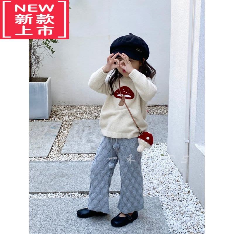 可莉允一禾女童2022秋冬新款女宝宝毛衣简约菱纹针织长裤套装图片
