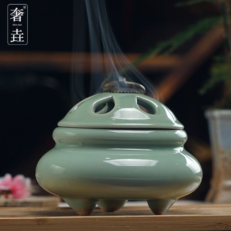 奢垚香炉家用室内陶瓷香炉檀香沉香塔香盘香卧香炉仿古禅意香薰炉莲花
