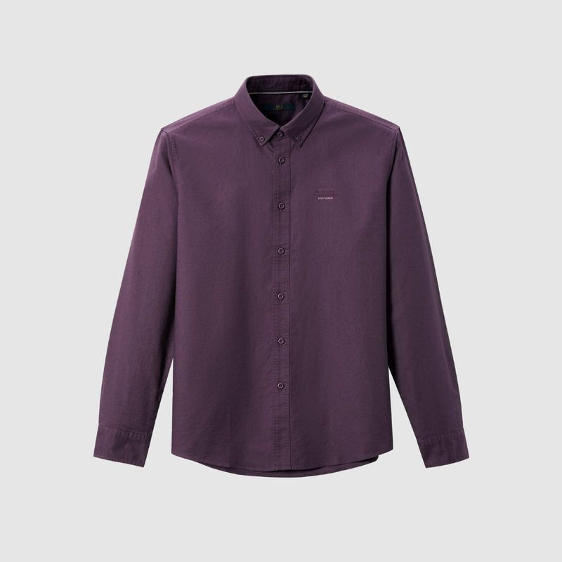 hla海澜之家长袖衬衫男水洗牛津纺扣领尖领长衬休闲衬衫男