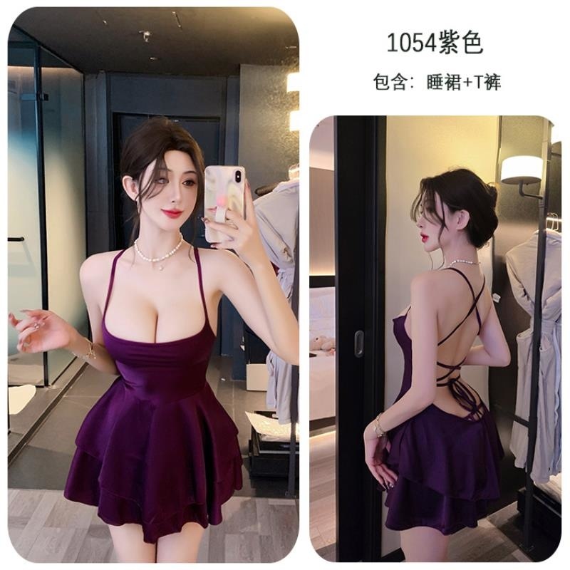 长夜漫漫情趣内衣法式睡衣洋气性感绑带露背诱惑吊带睡裙套装1054高清大图