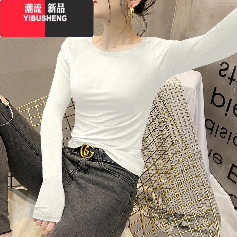 YIBUSHENG莫代尔低领打底衫女春内搭圆领长袖T恤薄款修身上衣2024新款高清大图