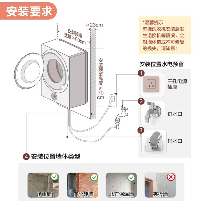 美的3公斤壁挂洗衣机迷你滚筒洗衣机 全自动变频电机高温煮洗 婴儿儿童小型内衣壁挂式 手机智能操控MG30V315W