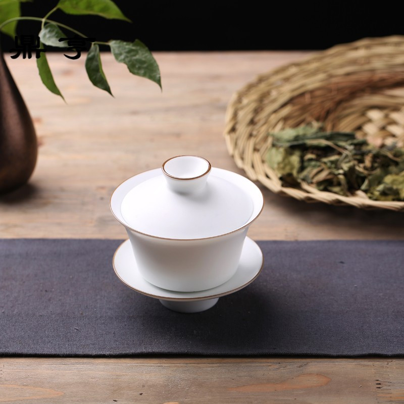 鼎亨白瓷盖碗茶杯景德镇陶瓷耐热家用套装汝窑普洱大号三才盖碗
