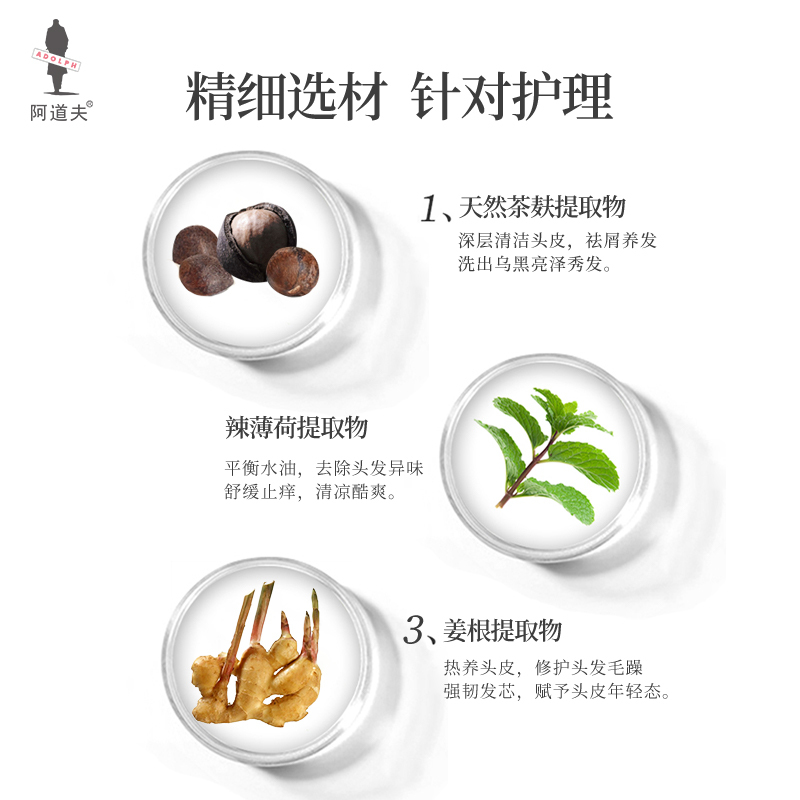 阿道夫新品茶麸冰护理(祛屑止痒)350ml*2洗发水套装送洗发水160ml 留香正品 洗头水膏洗发乳