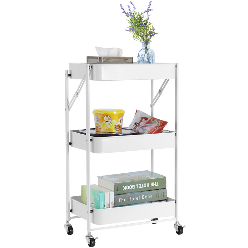 欧润哲 置物架 免安装可折叠可移动小推车 厨房置物架落地式浴室家用收纳层架高清大图
