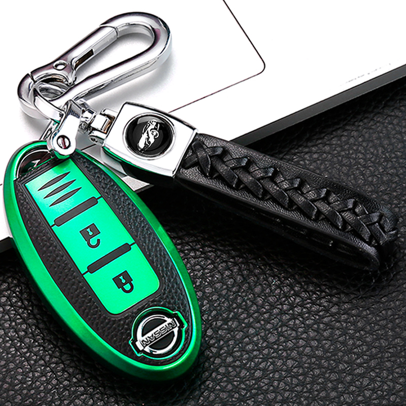 【补贴10%】东风日产汽车钥匙套14代经典轩逸蓝鸟尼桑包扣壳天籁奇骏逍客劲客 日产A款/升级皮纹【极光绿】+编织双扣