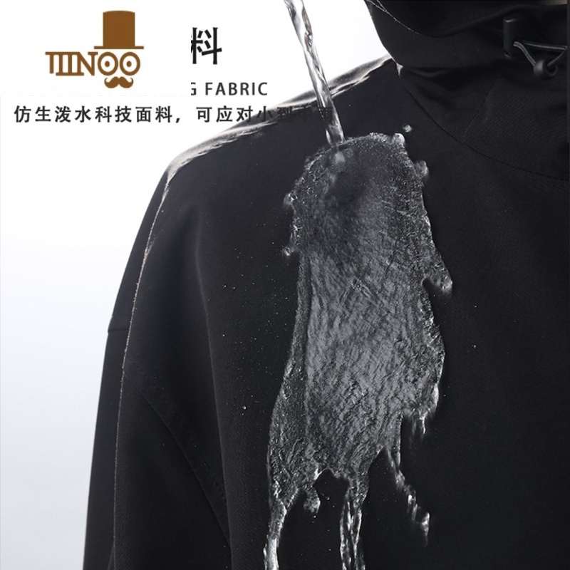 YANXU冲锋衣男防风外套男士风衣休闲户外连帽潮牌宽松纯色防水夹潮高清大图