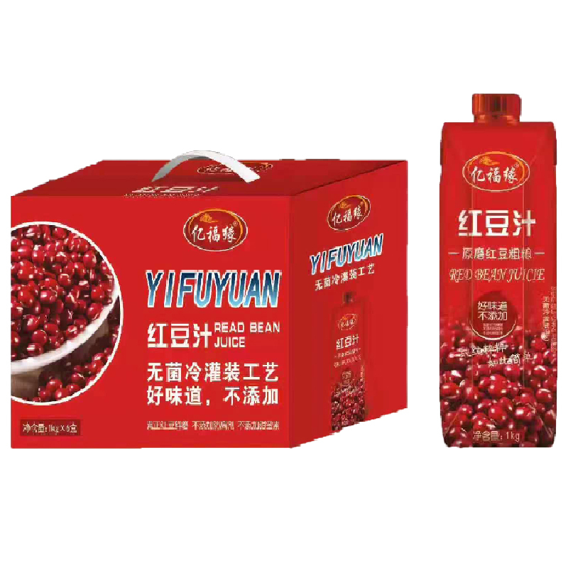 亿福缘红豆汁果汁瓶装整箱饮料纯物理保鲜聚餐烧烤酒宴1kg*6瓶