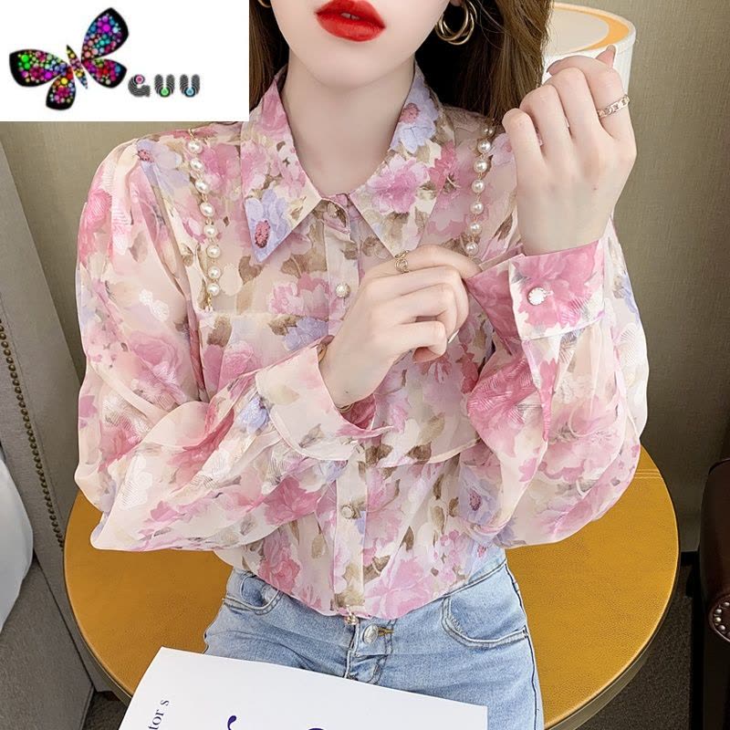 语娄秋季碎花雪纺衬衫女设计感小众轻熟法式别致上衣2023新款洋气小衫图片