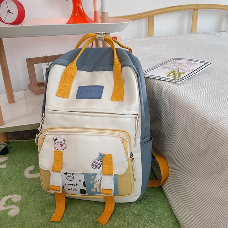 韩国ins书包女日系原宿风ulzzang初中生双肩包女夏学院风森系背包蓝色