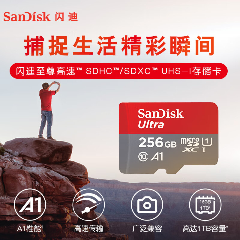 闪迪(SanDisk)256GB TF(MicroSD)内存卡 A1 U1 C10 至尊高速移动版存储卡 读速150MB
