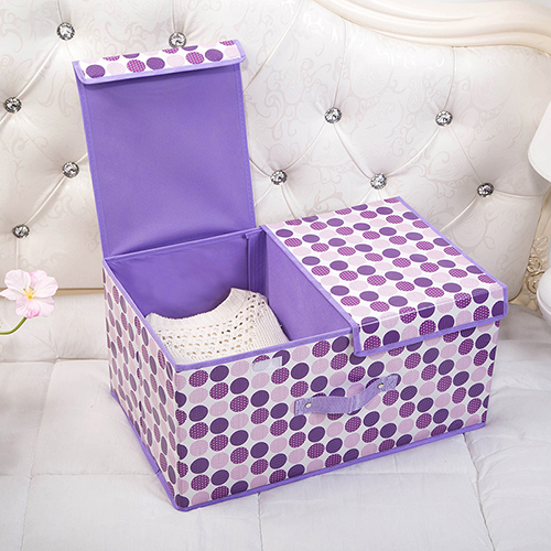 收纳箱布艺棉麻整理箱有盖储物盒子大号可折叠内衣盒家用衣服箱子|紫