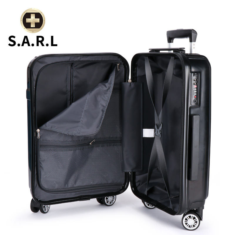 S.A.R.L瑞士拉杆箱 可放15.6英寸 手提电脑包拉链静音万向轮旅行箱 男女密码锁箱PC+ABS 蓝色24寸