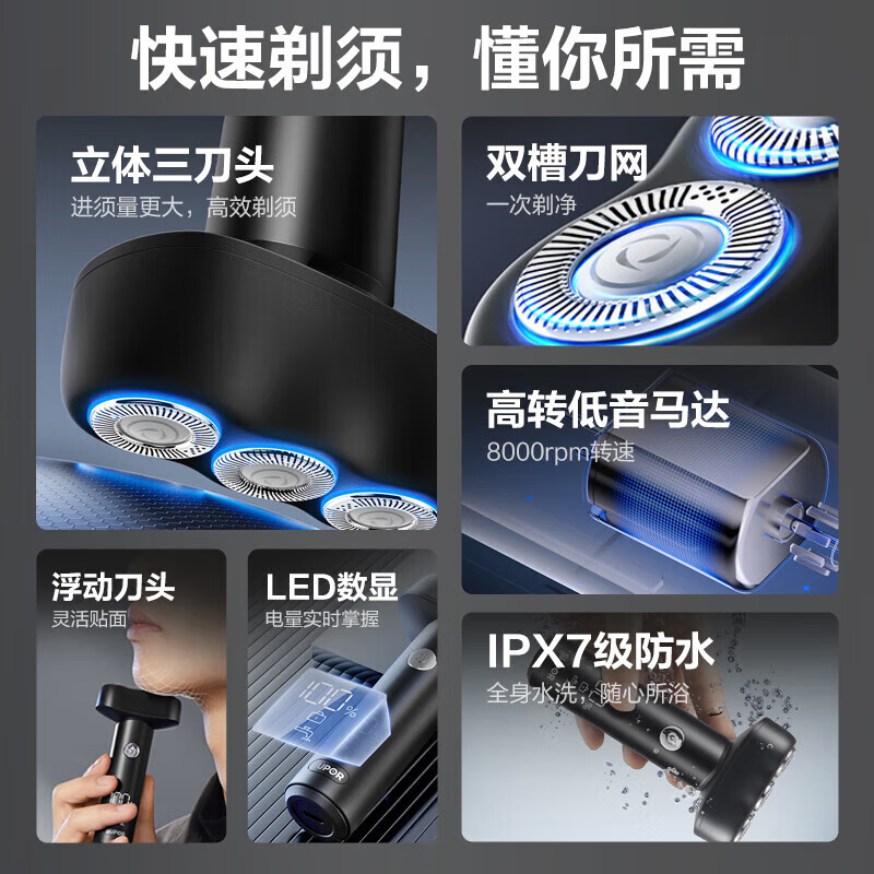 苏泊尔(SUPOR)男士剃须刀电动刮胡刀浮动3刀头全身水洗便携快充送男友生日礼物 ES-RT32高清大图