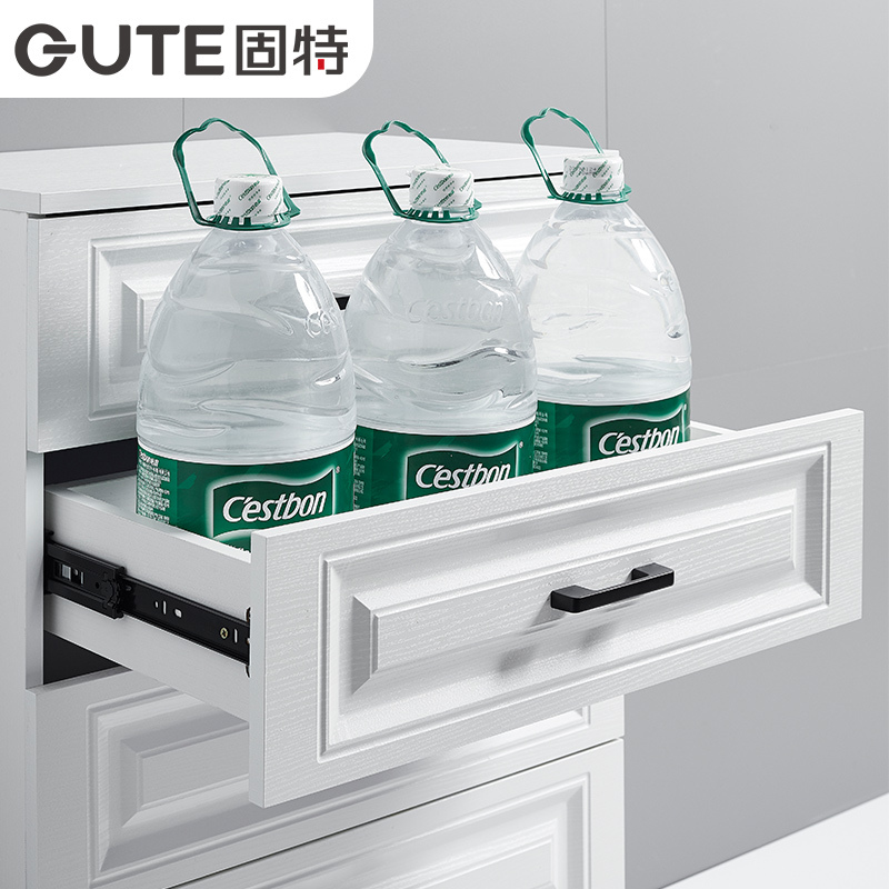 固特gute 黑色三节导轨静音滚珠滑轨抽屉轨道滑轨