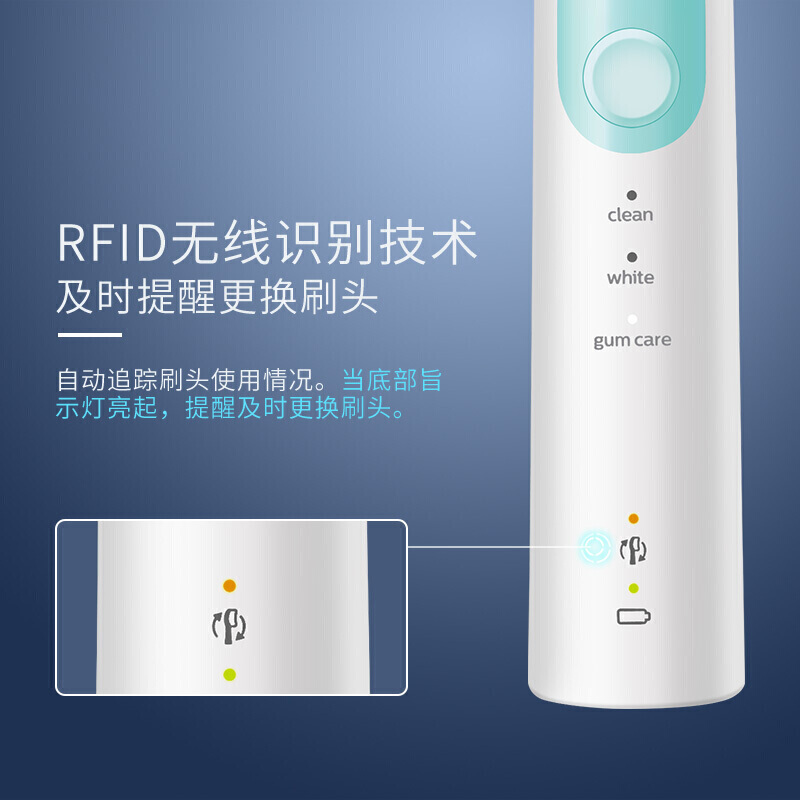 飞利浦(PHILIPS)电动牙刷HX6857 成人充电式声波震动牙刷 力度感应 洁齿护龈 自带牙刷盒