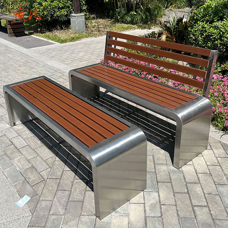 苏宁 质凡 公园户外不锈钢长椅庭院长条凳 1.8米带靠背高清大图