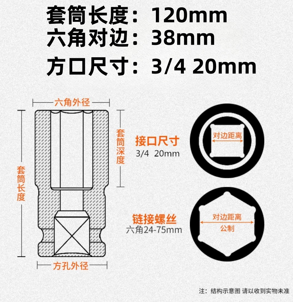 120mm加长套筒 3/4 38mm 只高清大图