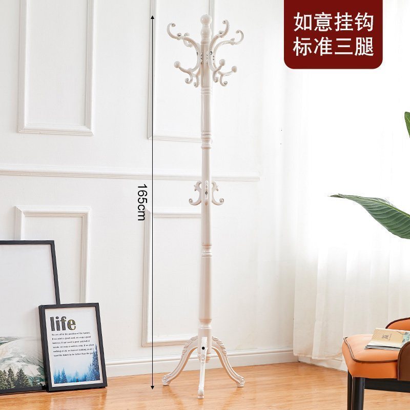 汐岩实木衣帽架落地卧室挂衣架包架单杆式家用室内挂衣服的架子收纳架 三腿-白象色8181个