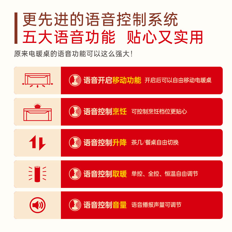 一均牌语音升降可移动电暖炉烤火桌家用长方形烤火茶几电暖桌变频取暖桌餐厅电炉茶几取暖茶几烤火炉 A53水晶帝王灰+平移系统