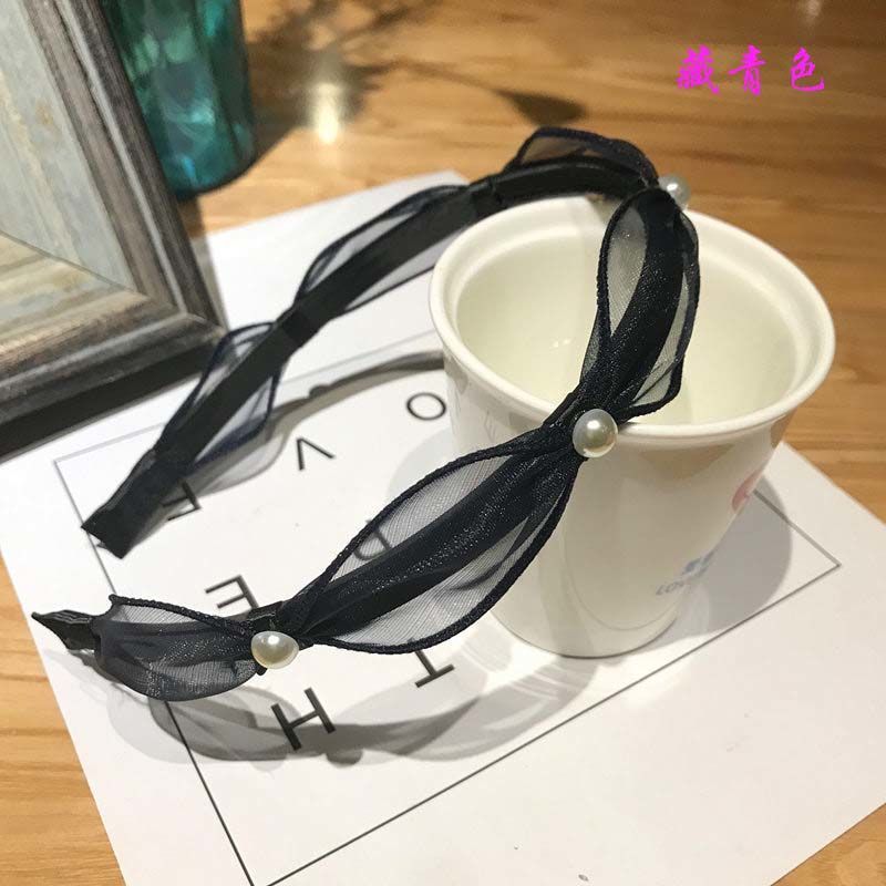 远方情新款波浪网纱珍珠发箍韩版发饰女洗脸头箍碎发发卡头饰T122 网纱珍珠款 黑色