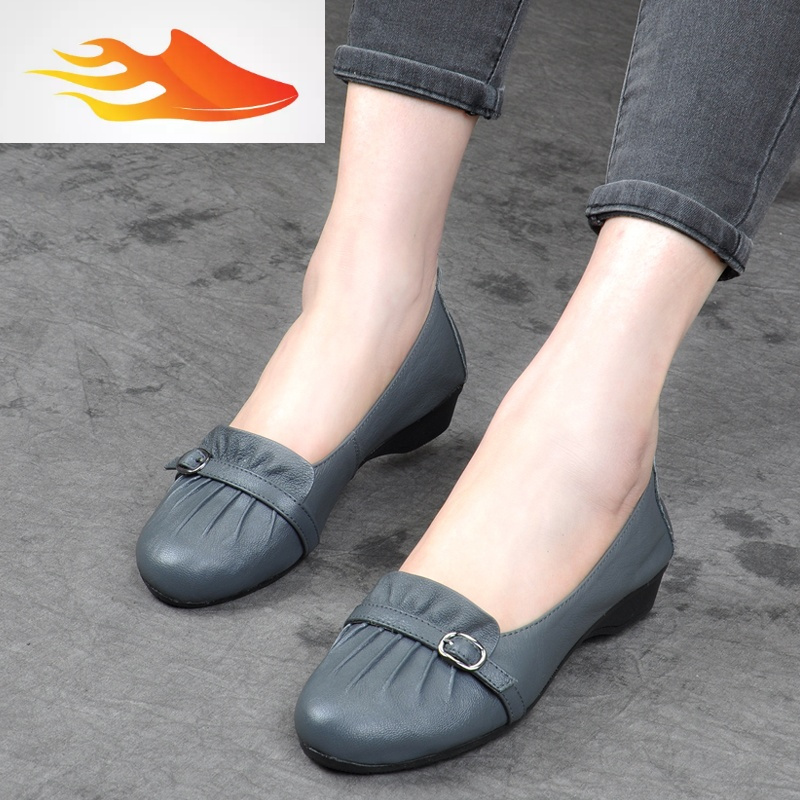 basket18春秋平跟单鞋女中年女式皮鞋浅口妈妈鞋舒适工作鞋软底女鞋