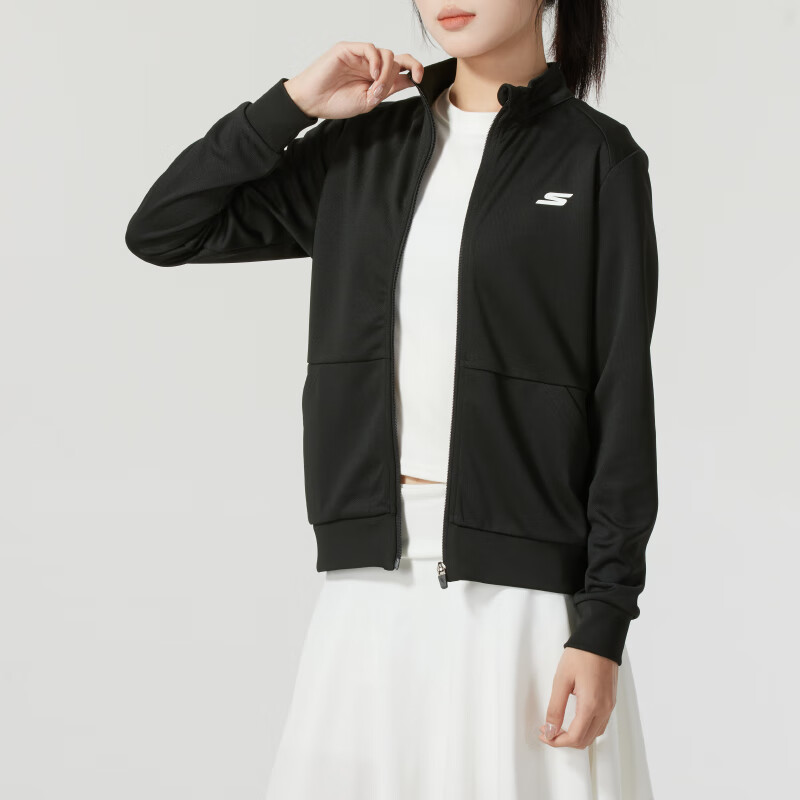 斯凯奇(Skechers)女装新款针织夹克户外运动休闲外套P224W162-05CQ ZP P224W162-03K8/黑色 XXL