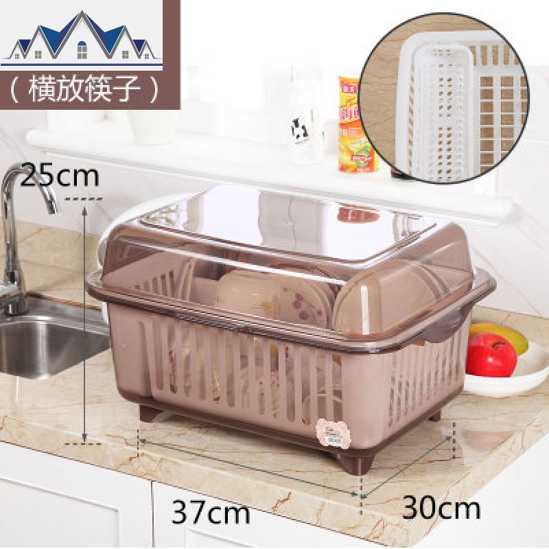 碗筷收纳盒特大号家用塑料碗柜厨房沥水篮带盖碗架餐具放碗收纳箱 三维工匠收纳层架高清大图