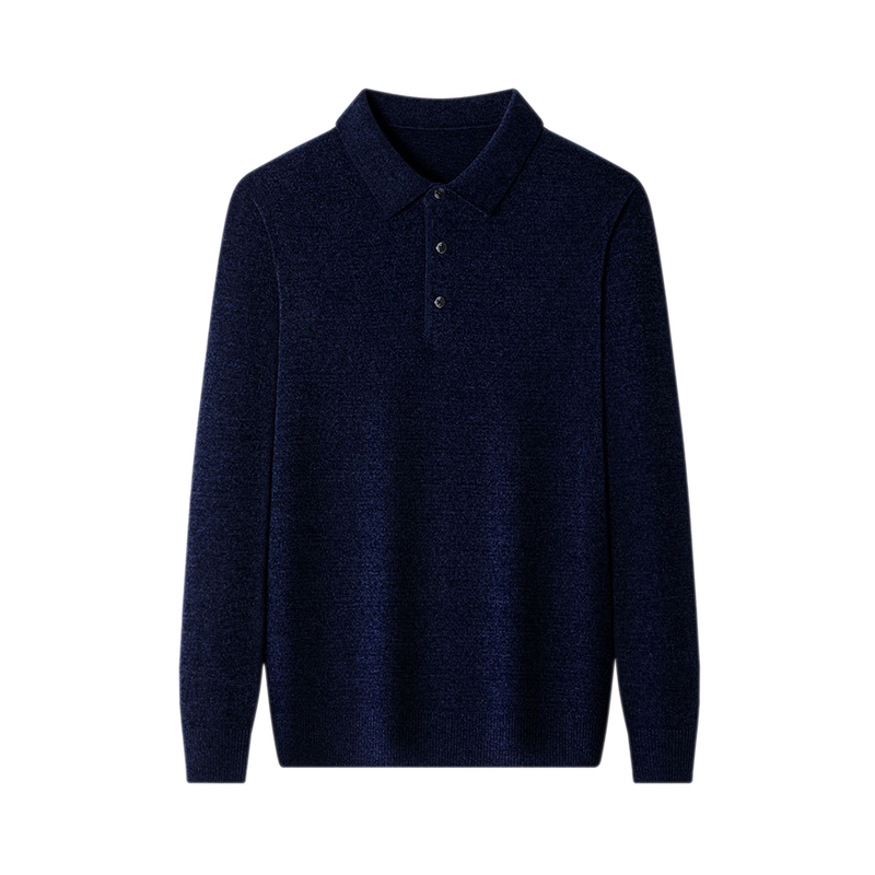 恒源祥男士针织毛衣春秋季中老年爸爸装雪尼尔纯色翻领打底polo尼高清大图