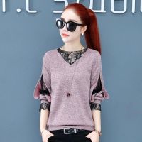 洋气打底衫女春秋2021新款时尚百搭长袖上衣蕾丝网纱拼接心机t恤15天内发货