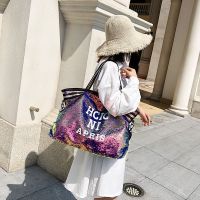 大容量包包女2021新款潮时尚百搭斜挎包出游健身手提包亮片单肩包 金色