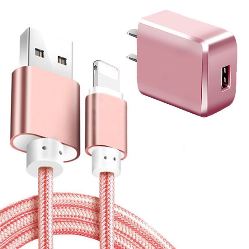 苹果充电器闪充数据线iphone11/xs/7/8plu/6s通用x充电头快冲套装|[玫瑰金]充电线+充电头 加长:2米