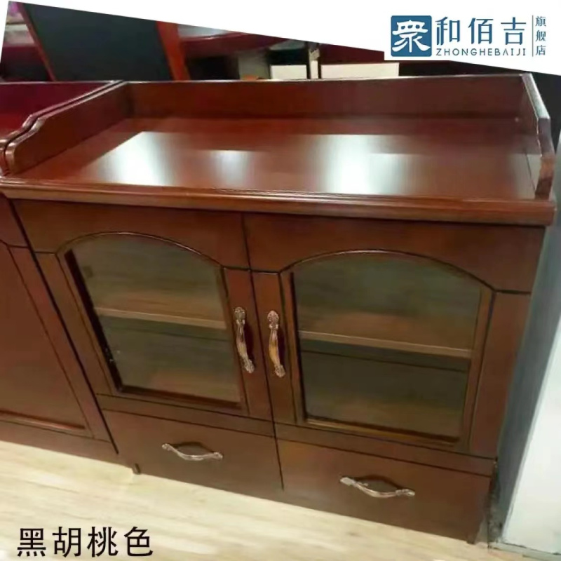 霜叶 定制茶水柜 实木皮餐边柜 办公家具 矮柜储物 碗柜 中式设计 黑胡桃色 两门款式 高档定制办公储物柜