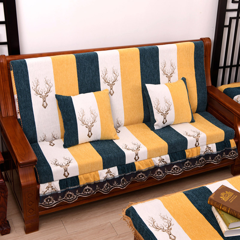 实木沙发坐垫套罩带靠背新中式防滑红木长椅座垫子四季加厚海绵垫