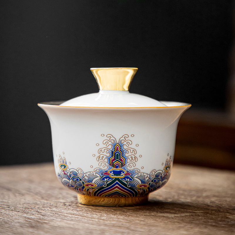 領藝 皇家御品三才盖碗茶杯大号泡茶功夫茶碗 皇家御品鎏银盖碗