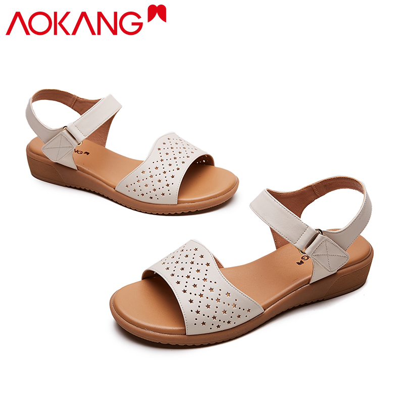 奥康凉鞋女夏季新款舒适透气女士凉鞋简约防滑软底沙滩鞋妈妈凉鞋