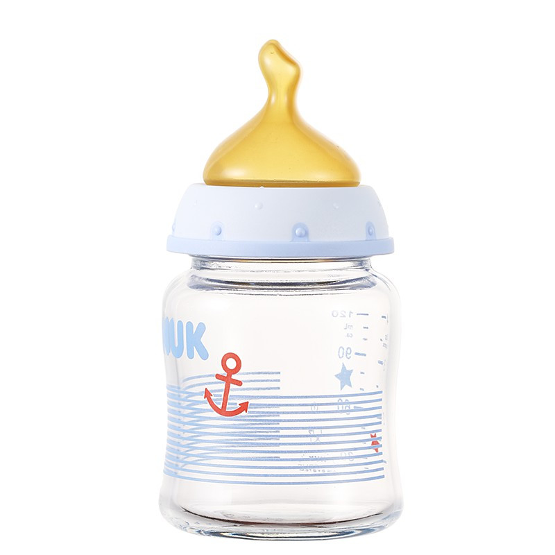 NUK耐高温120ml宽口玻璃彩色奶瓶(带初生型乳胶中圆孔奶嘴)颜色随机高清大图