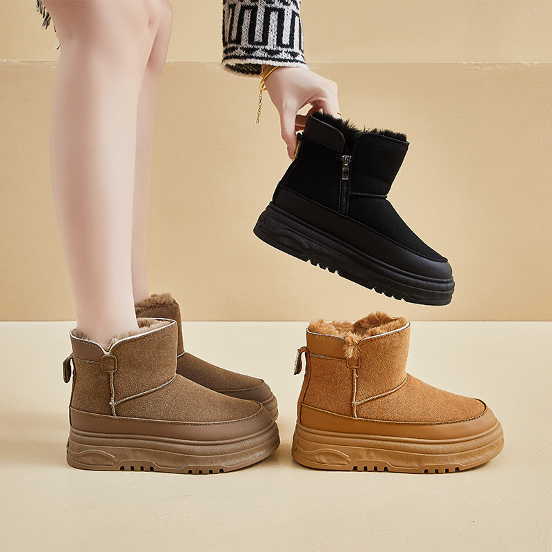 时言(SHIYAN)雪地靴女2025冬季新款加绒保暖女靴学生韩版休闲厚底女士高帮棉鞋 黑色 39码