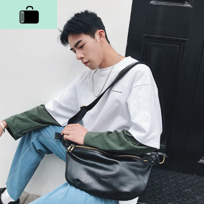 原创皮斜挎包潮男胸包潮牌日系单肩包骑行背包男书包复古大容量NEW LAKE男士腰包