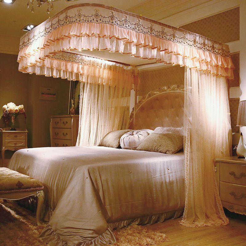 导轨蚊帐u型双轨道支架公主风加密加厚1.5米床1.8m2.0m单双人家用