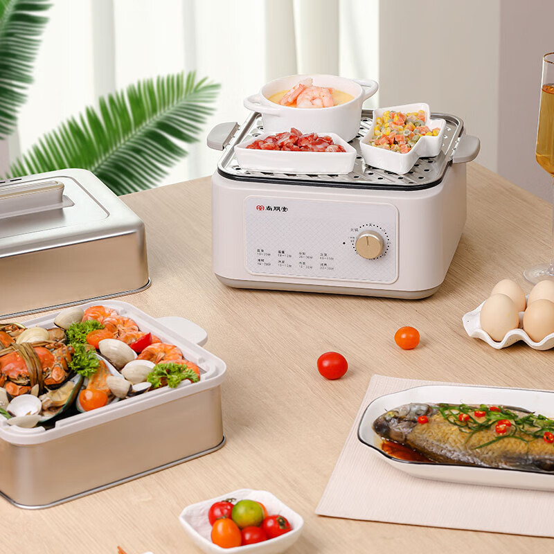 尚朋堂 SPT-ZG1213A-C02 12L上蒸下煮双层家用多功能锅(彩邮)(单位:个)燕麦白高清大图