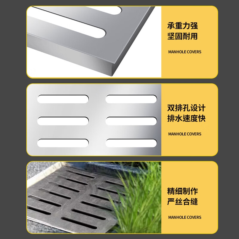 不锈钢井盖雨水篦子201不锈钢600x600x30x3mm加强筋高清大图