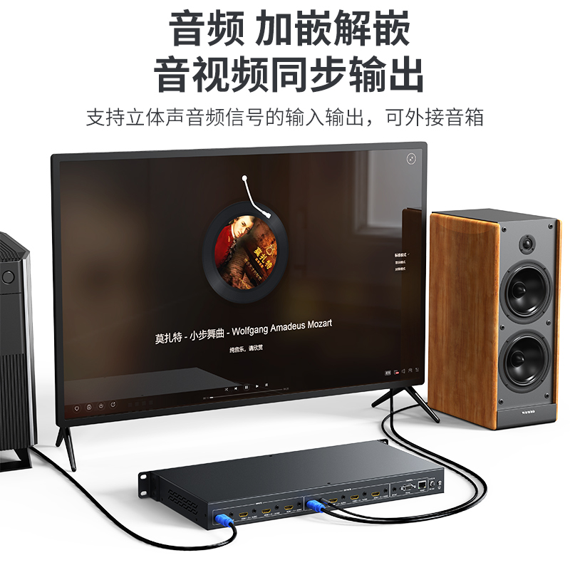 迈拓维矩MT-HD44WF 高清HDMI无缝矩阵带拼接4进4出4K视频切换器瞬间秒切不黑屏带独立音频多屏画面处理器高清大图